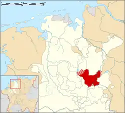 Map of part of the Lower Rhenish–Westphalian Circle in 1560, Prince-Bishopric of Minden highlighted in red