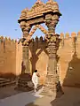 Jain Torana at Lodhruva Jain temple, rebuilt in 1615 CE after repeated destruction by Islamic invaders Mahmud of Ghazni (1025 CE) and Muhammad Ghori (1178 CE), near Jaisalmer, India.