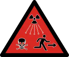 2007 ISO radioactivity danger symbol intended for IAEA Category 1, 2 and 3 sources defined as dangerous sources capable of death or serious injury.
