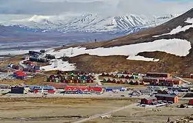 Rows of multicolored homes, Longyearbyen