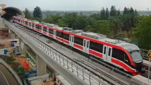 Jabodebek LRT departing test from Harjamukti station