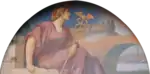Woman dressed a goddess/deity holding Caduceus staff