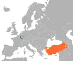 Map indicating locations of Luxembourg and Turkey