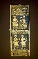 Shell plaque from a lyre, found in tomb PG 1332, Ur Royal Cemetery