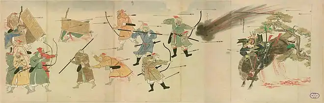 Battle scene depicting one of the Mongol invasions of Japan, Mōko Shūrai Ekotoba, 13th century