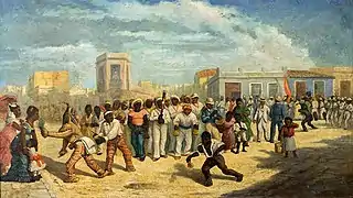 Painting of Nañigo celebreation in Cuba, 1878.