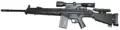 HK MSG90 with a scope sight mounted in a STANAG claw mount.
