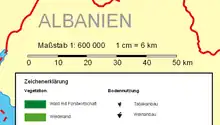 Image 39A bar scale with the nominal scale , expressed as both "1cm = 6km" and "1:600 000" (equivalent, because 6km = 600 000cm) (from Scale (map))