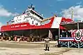 USCGC Mackinaw sliding towards the river during the launch.