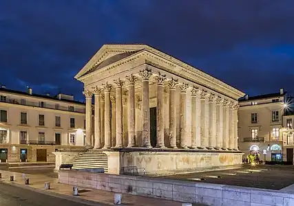 Ancient Roman architecture: The Maison Carrée from Nîmes (France), one of the best-preserved Roman temples, circa 2 AD