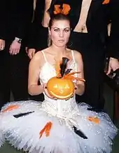 Malin Sundström (by herself) in a Halloween procession at Café Opera in 1998.