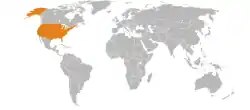 Map indicating locations of Malta and USA