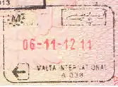 Exit stamp for air travel, issued at Malta International Airport