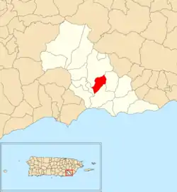Location of Mamey within the municipality of Patillas shown in red