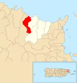 Location of Mameyes I within the municipality of Luquillo shown in red