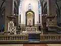The cathedra, newer high altar, pulpit, and altar rail