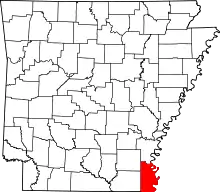 Map of Arkansas highlighting Chicot County