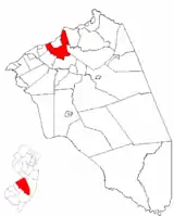 Burlington Township highlighted in Burlington County. Inset map: Burlington County highlighted in New Jersey.