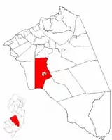 Medford Township highlighted in Burlington County. Inset map: Burlington County highlighted in New Jersey.
