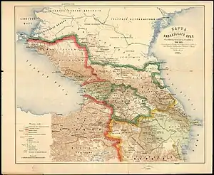 Map of countries in the Caucasus including Shamshadil sultanate in 1801
