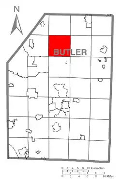 Map of Butler County, Pennsylvania highlighting Cherry Township