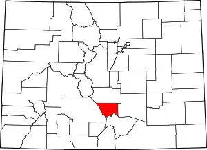 Map of Colorado highlighting Custer County