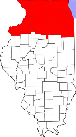 Counties that are colored red considered a part of the Northern Illinois region