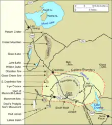 Map of the Mono Lake area, showing geological features