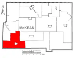 Map of McKean County, Pennsylvania highlighting Wetmore Township