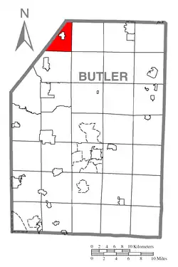 Map of Butler County, Pennsylvania highlighting Mercer Township