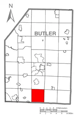 Map of Butler County, Pennsylvania highlighting Middlesex Township