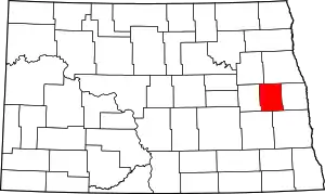 Map of North Dakota highlighting Steele County