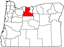 Map of Oregon highlighting Wasco County