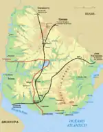 map of Uruguay showing the routes taken by the armies within the country