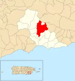 Location of Marín within the municipality of Patillas shown in red
