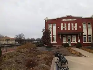 The former Atchison, Topeka and Santa Fe Railway depot in Marceline in February&nbsp;2017, now as the Walt Disney Hometown Museum.