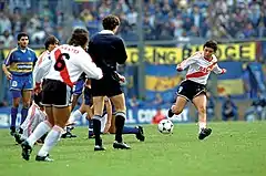 A teenaged Gallardo about to kick the ball