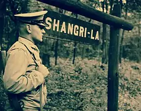 U.S. Marine standing guard at Shangri-La, 1944