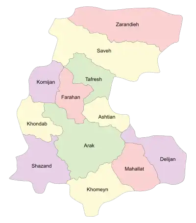 Location of Khomeyn County in&nbsp;Markazi&nbsp;province (bottom, yellow)