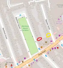 Map of a built-up area with terraced housing surrounding gardens