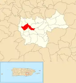 Location of Matón Abajo within the municipality of Cayey shown in red