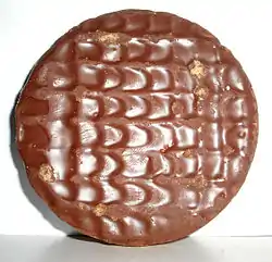 A McVitie's chocolate digestive, a popular biscuit to dunk in tea/coffee in the UK.