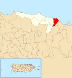 Location of Medianía Alta within the municipality of Loíza shown in red