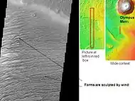 Medusae Fossae Formation and its location relative to Olympus Mons, as seen by THEMIS.