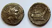 Mercury portrait on a bronze semunciacode: lat promoted to code: la  (215–211 BC)