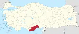 Location of Mersin Province in Turkey