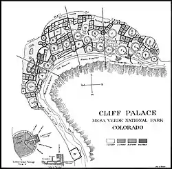 Cliff Palace Ground Plan (from survey by R. G. Fuller) from book by Jesse Walter Fewkes c 1909
