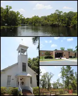Top, left to right: Black Creek, Middleburg United Methodist Church, Middleburg High School, Jennings State Forest