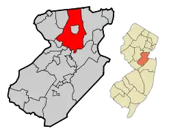 Map of Edison in Middlesex County. Inset: Location of Middlesex County in New Jersey.