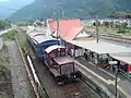 The Minami Aso Railway platform. The JR station is to the extreme right, outside the camera view.